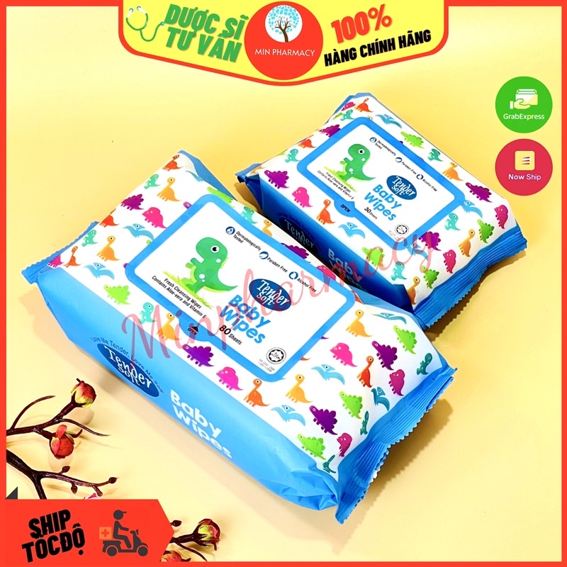 Khăn giấy ướt em bé TENDER SOFT Baby Wipes Mùi hương nhẹ Không cồn Không paraben - Minpharmacy