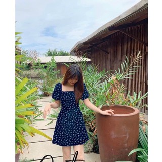 (SALE XẢ HÀNG) Đầm Hoa Phối Cúc Bọc - Kèm Hình Thật