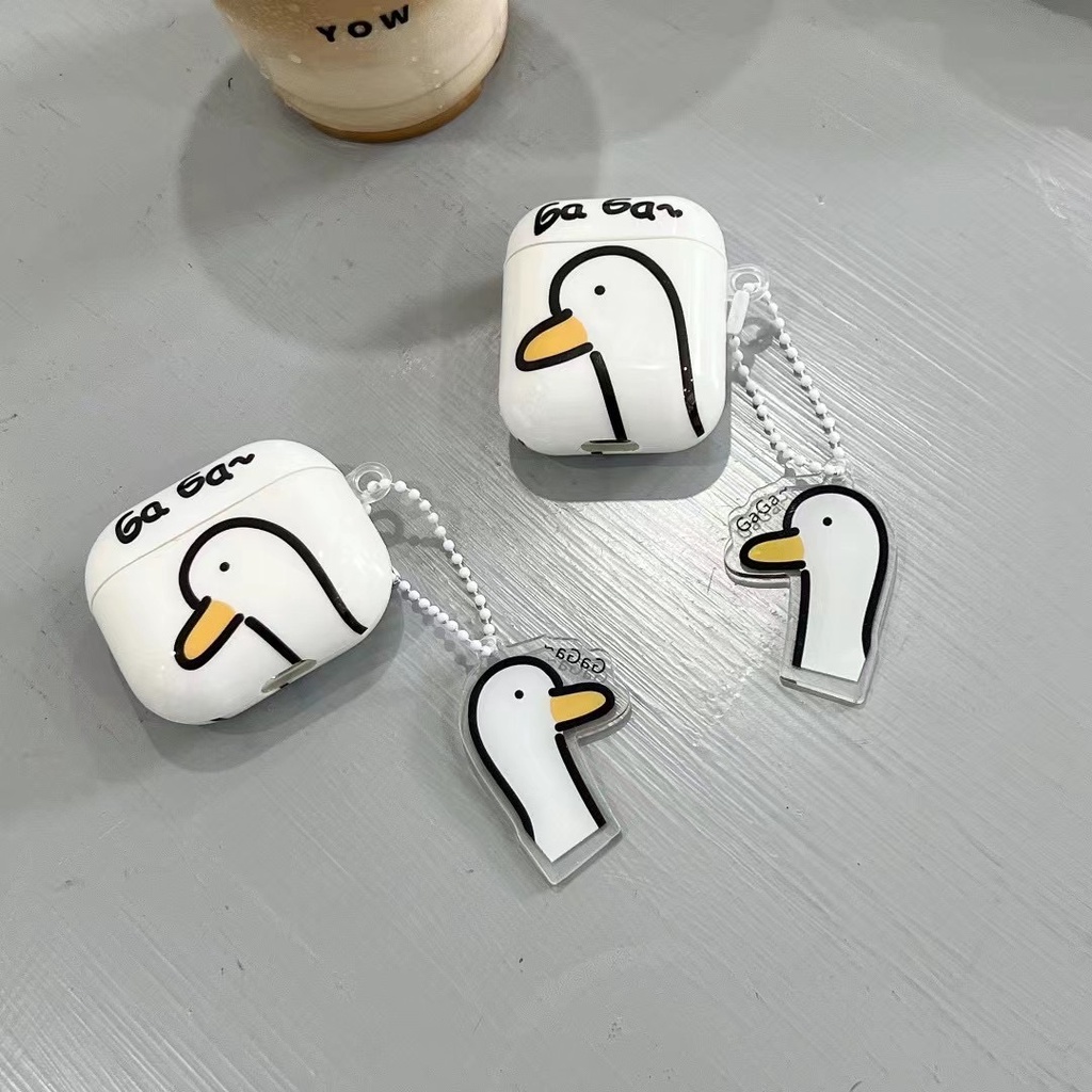 Vỏ Bảo Vệ Hộp Sạc Tai Nghe Bluetooth airpods 1 2 pro Bằng tpu Mềm Hình Vịt Gaga Màu Trắng