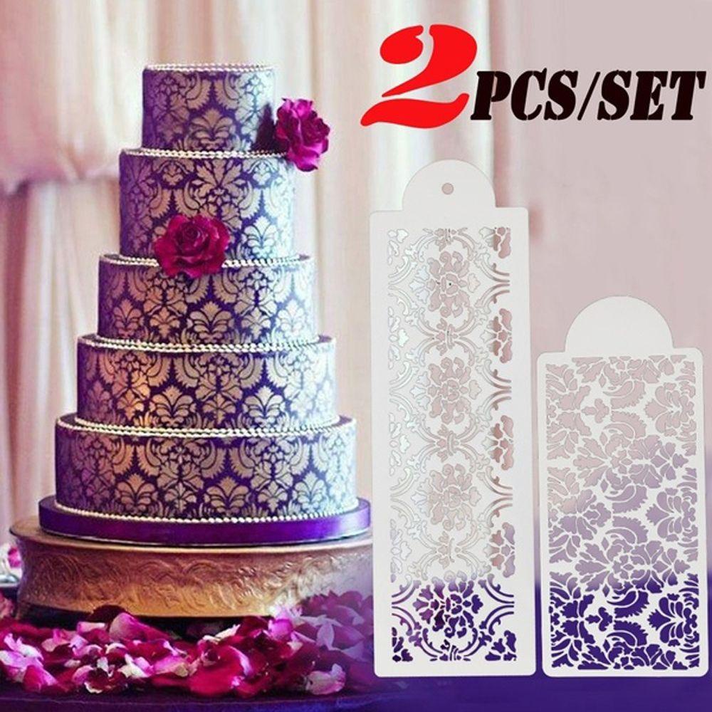 Set 2 Khuôn Nhựa Làm Kẹo Đường Trang Trí Bánh Kem Họa Tiết Ren