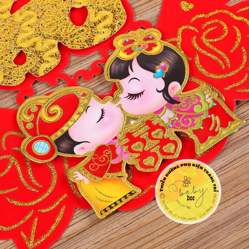 Set 2 chữ hỷ 3D nhung cao cấp trang trí phòng cưới