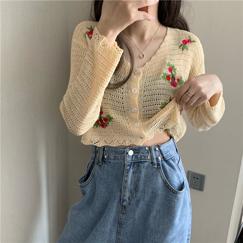 Áo Khoác Cardigan Cổ Chữ V Thêu Họa Tiết Xinh Xắn Theo Phong Cách Hàn Quốc | BigBuy360 - bigbuy360.vn