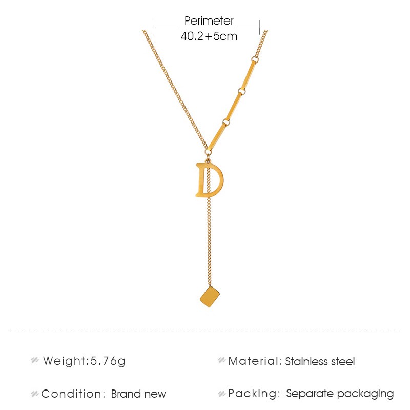 Dây Chuyền Thép Titan Mặt Chữ D Phong Cách Hàn Quốc Cho Nữ