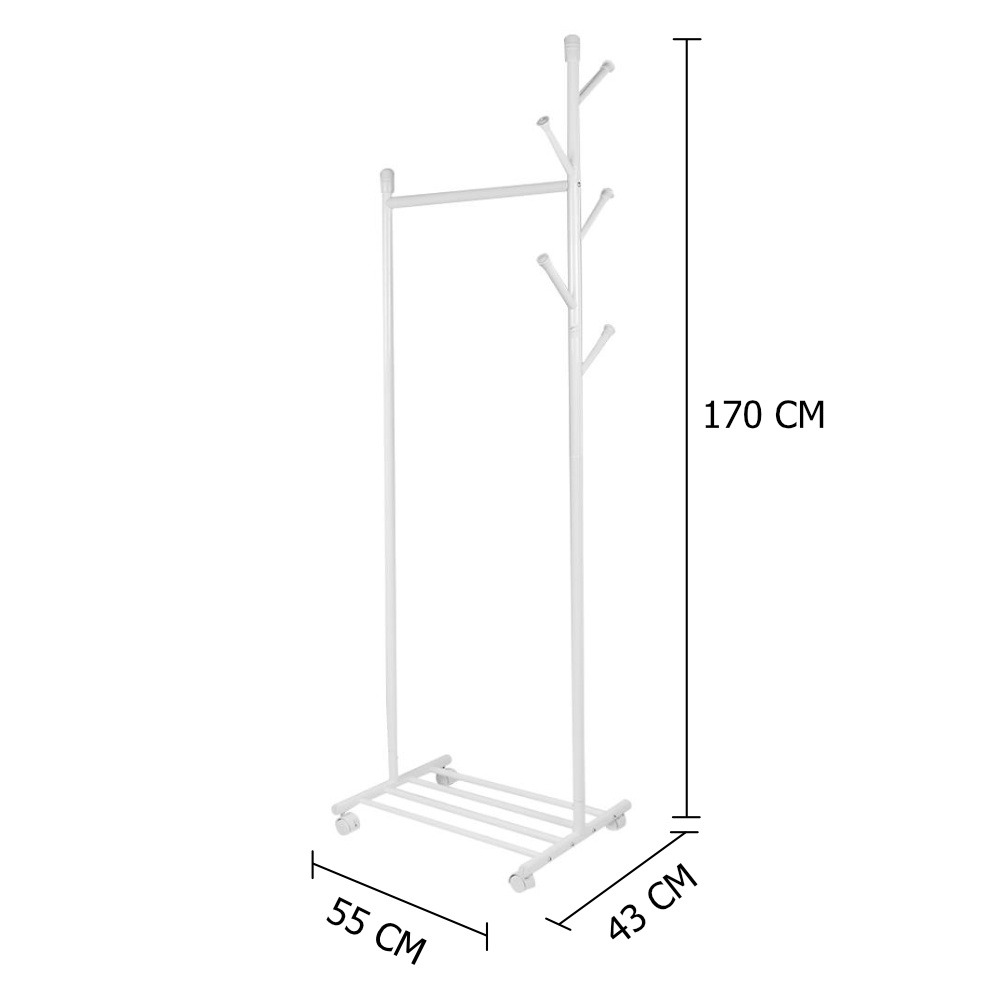 HomeBase PLIM Cây phơi đồ sào phơi đồ bằng thép sơn mạ có bánh xe W55xH170xD43cm màu trắng