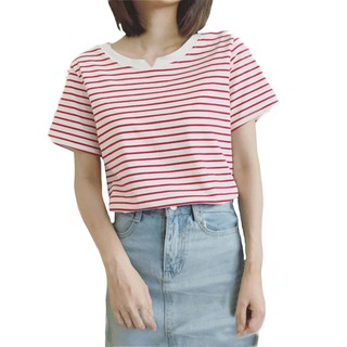 Áo thun ngắn tay họa tiết sọc ngang phong cách Hàn Quốc dành cho nữ