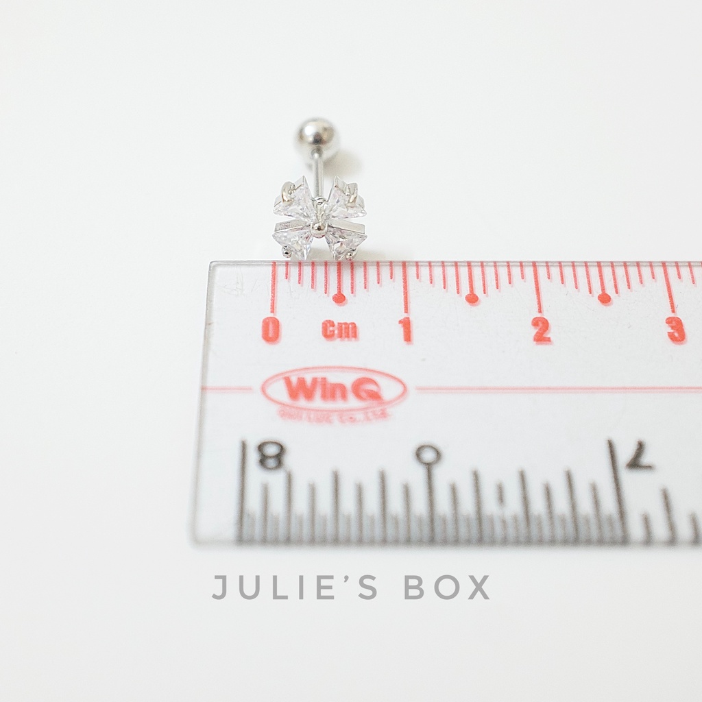 [1 Chiếc] Khuyên Tai Titan Hoa 4 Cánh Đá Trắng Unisex Màu Bạc Đuôi Bi Không Ngứa Bông Tai Julies Box 66