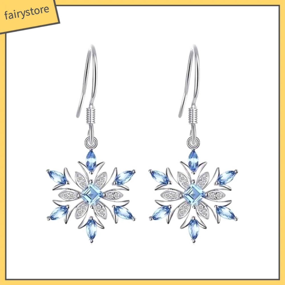 Khuyên tai hoa tuyết đính đá sapphire giả thanh lịch dành cho nữ