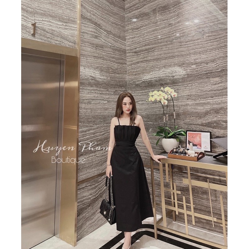 Váy đầm nữ đi dự tiệc sang trọng,đầm xoè 2 dây xếp ngực cao cấp, đầm dự tiệc thiết kế siêu xinh
