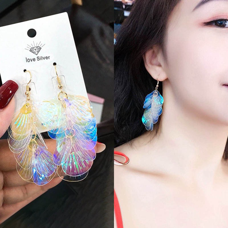 Bông tai dáng dài chiếc lá ❤️FREESHIP ❤️ Hoa tai nhiều màu lấp lánh, đi biển quá đẹp - Q126