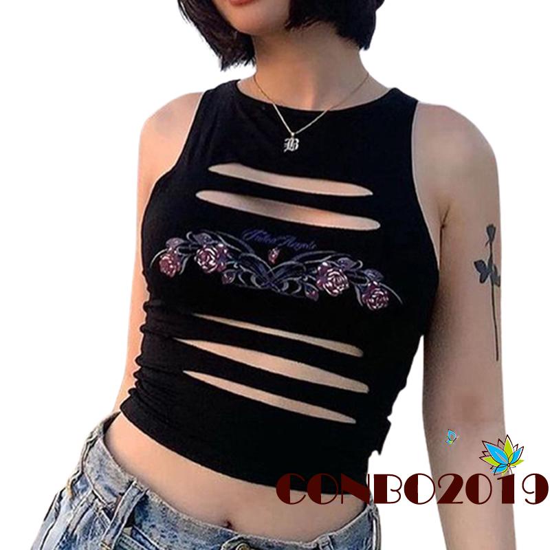 Áo Croptop Sát Nách Cổ Tròn In Họa Tiết Hoa Hồng Thời Trang Cho Nữ