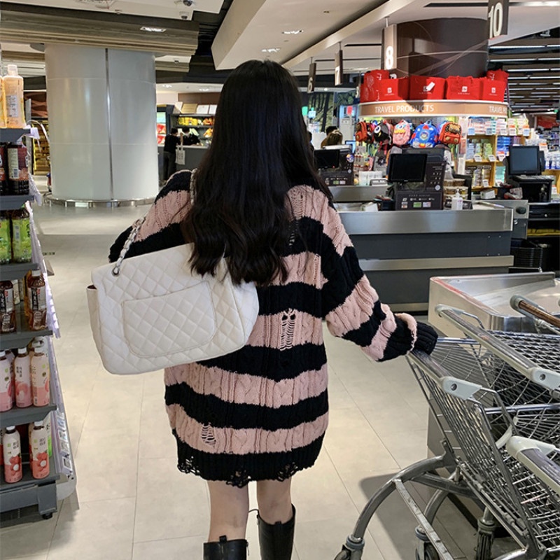 Áo Len Tay Dài Họa Tiết Kẻ Sọc Thời Trang Mùa Thu Dễ Phối Đồ Cho Nữ