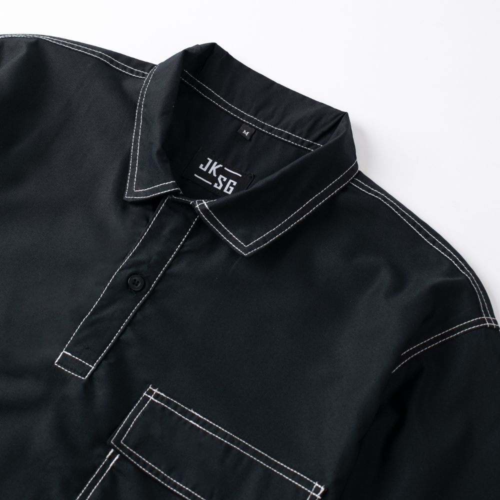Sơ mi ngắn tay JKSG cổ polo, chất vải cotton lụa mềm mịn, mát mẻ, thiết kế áo đường chỉ nổi độc đáo
