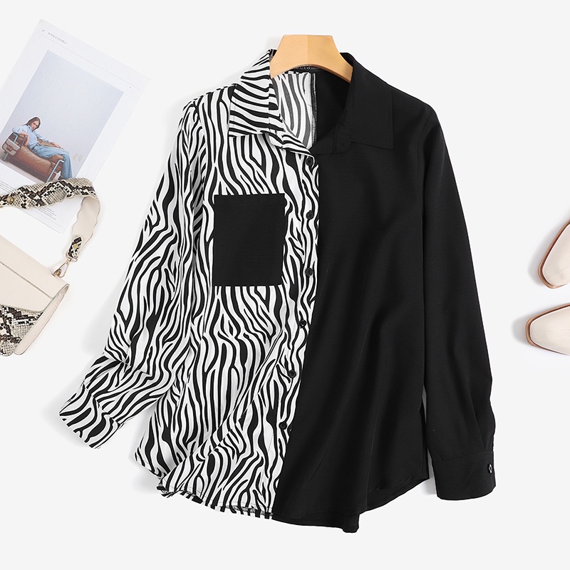 Áo kiểu nữ Zanzea tay dài phối họa tiết ngựa vằn thời trang