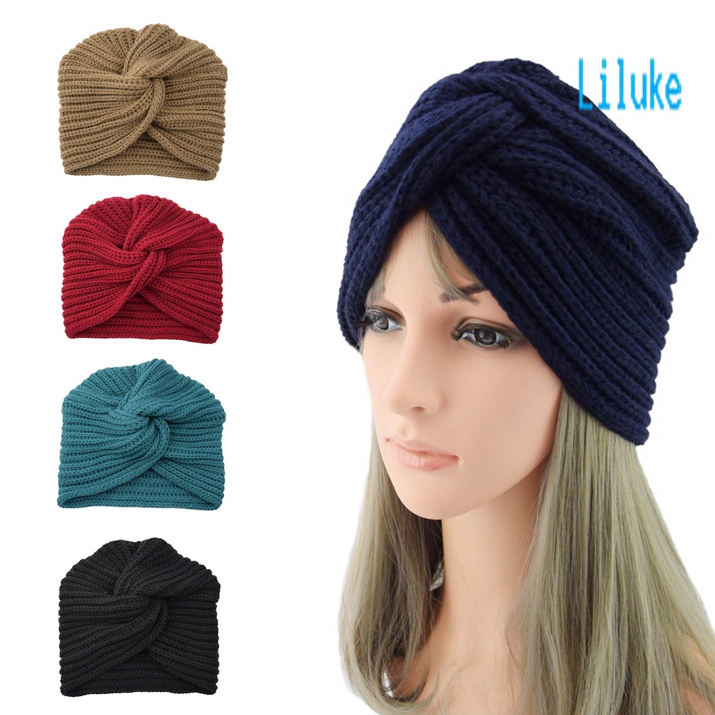 Mũ Beanie Dệt Kim Màu Trơn Co Giãn Tốt Thời Trang Thu Đông Cho Nữ