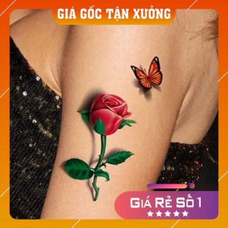 Hình xăm dán 💕𝑭𝒓𝒆𝒆𝒔𝒉𝒊𝒑💕 Hình xăm tạm thời chống nước hình bông hoa hồng bướm 3D nhiều màu sắc có thể xóa