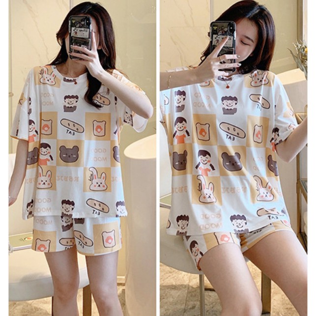 [Made in Vietnam] Bộ đồ ngủ thun cotton cộc tay cho nữ chất mát mặc ngủ hoặc đi chơi mùa hè