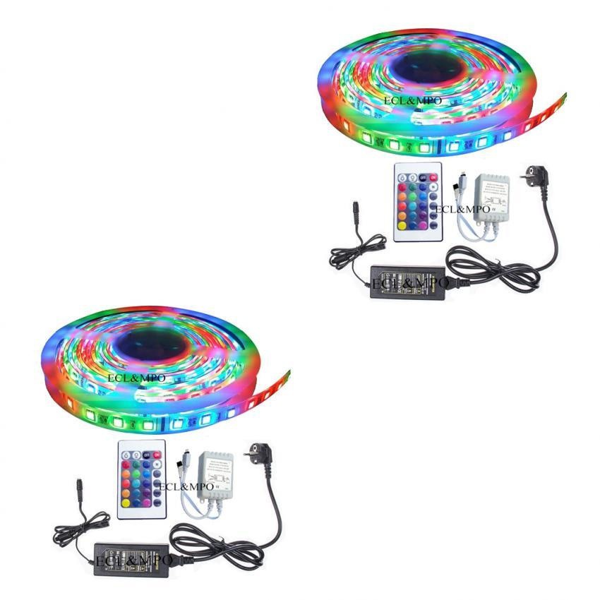 Bộ 2 cuộn đèn Led dây dán 5m đổi nhiều màu (RGB) có remote điều khiển