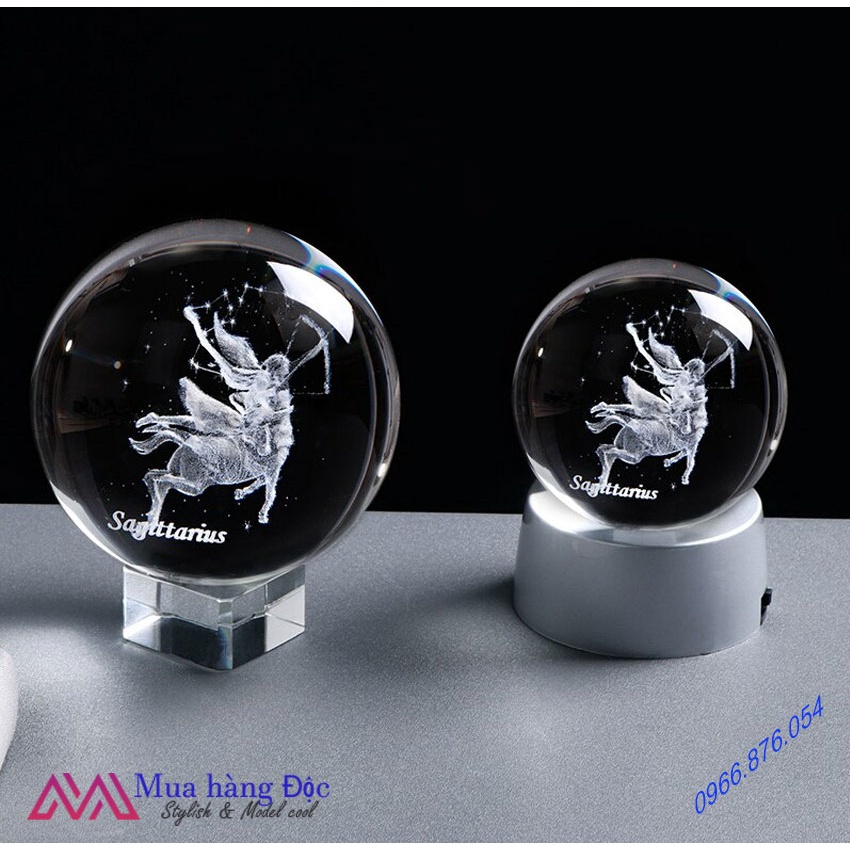 Quà Tặng Sinh Nhật 🎁 🎁 🎁 Quả Cầu Pha Lê 3D LED Cung Nhân mã Sagittarus (tặng đế đèn + hộp quà )