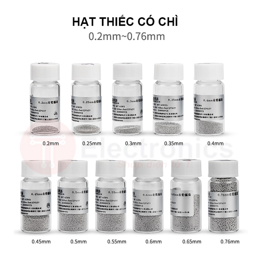 Chì Bi Làm Chân Chípset 0.20 mm - 0.76 mm-Lọ 25.000 Viên