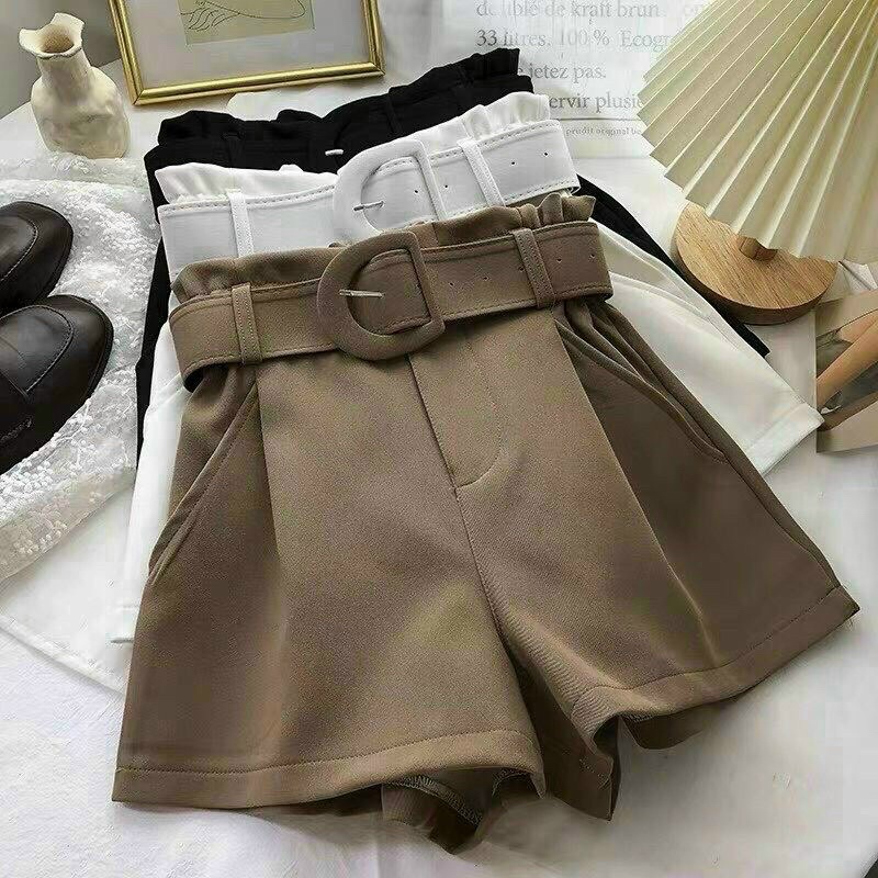 Quần Shorts vải Quảng Châu lưng cao kèm đai, cạp chun sau