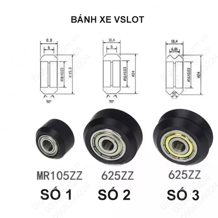 (Hà nội) Bánh xe Vslot SỐ 1 hoặc Số 2, có bạc lót, phụ kiện cho máy in 3D hoặc CNC