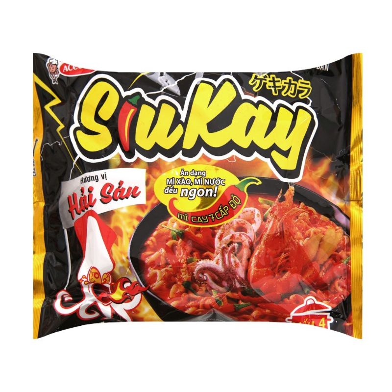 Mì cay 7 cấp độ Acecook Siukay vị Bò, Hải Sản gói 128g