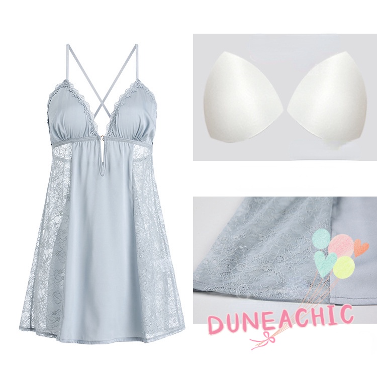 Set Đầm Ngủ Hai Dây Phối Ren Xuyên Thấu Và Áo Choàng Quyến Rũ Dành Cho Nữ