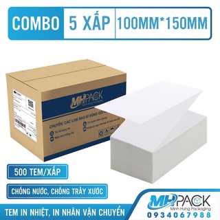 Giấy in nhiệt tem in nhiệt có sẵn keo tem vận đơn TMĐT [5XAP] khổ 100x150mm 500 tem/xấp