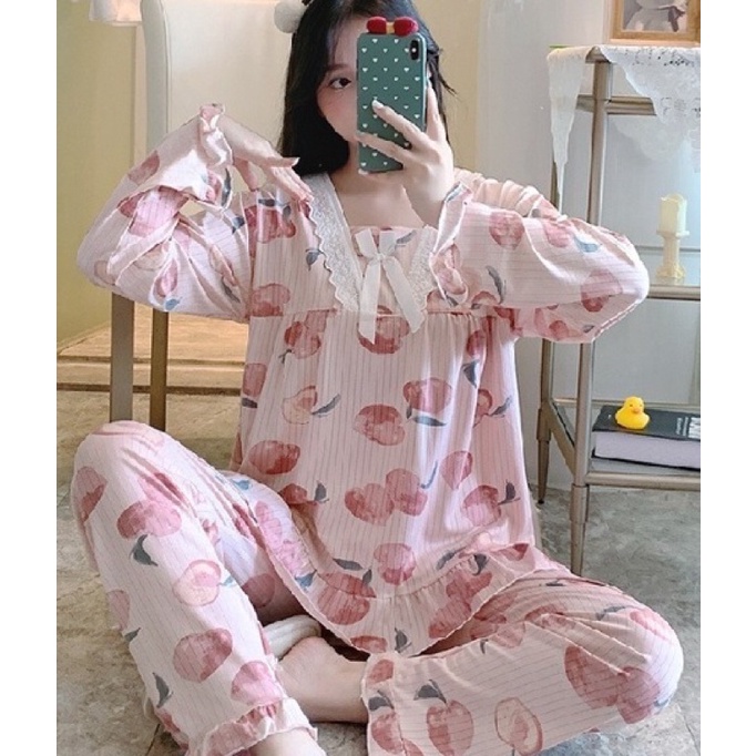 bộ thun dài big size mặc nhà màu hồng hình trái đào size 80-110kg