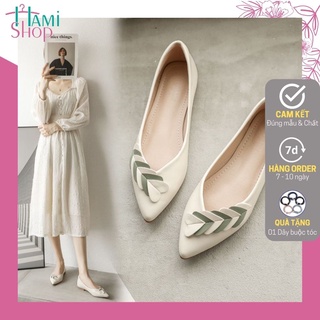 Giày búp bê mũi nhọn giày bệt nữ phối nơ xinh xắn chất liệu da mềm êm chân