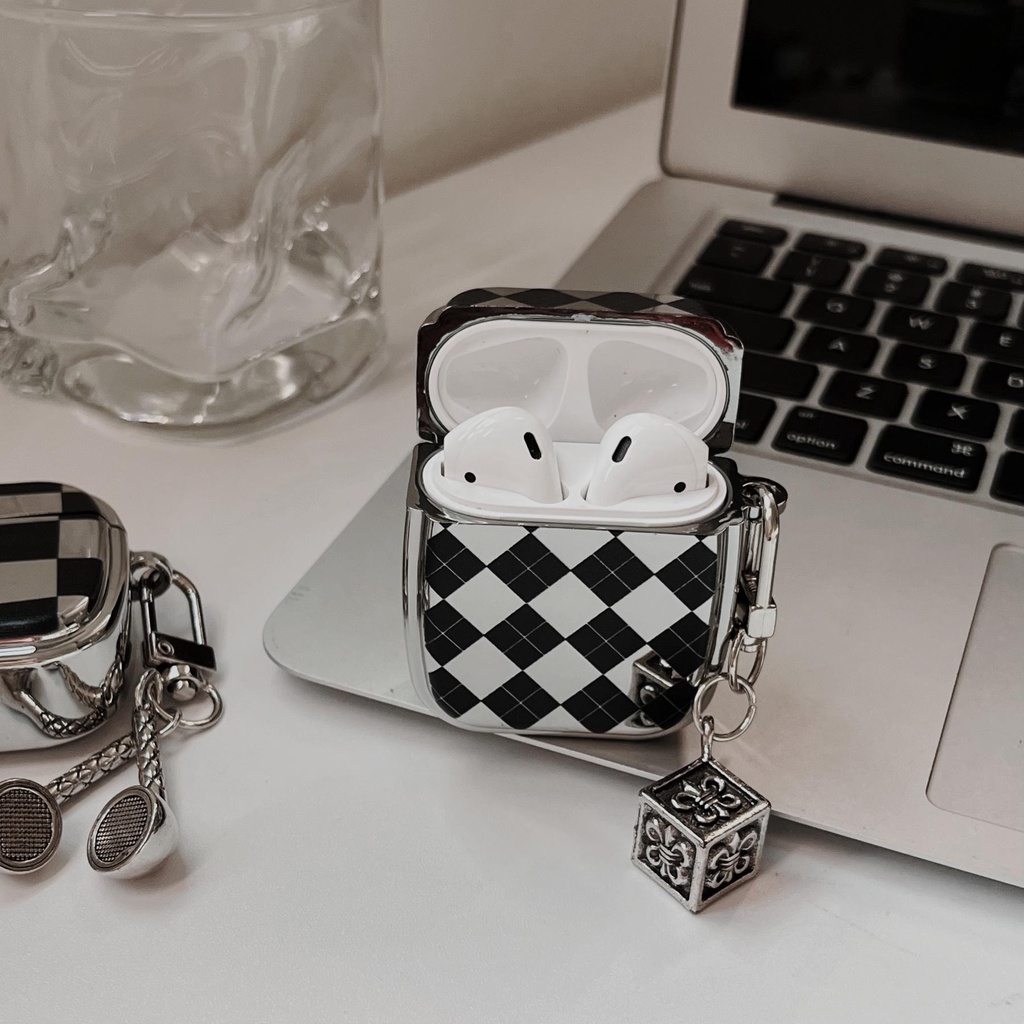 Vỏ Bảo Vệ Hộp Sạc Tai Nghe Bluetooth AirPods 1 2 Pro 3 2021 Bằng Tpu Mềm Mạ Điện Họa Tiết Kẻ Ô Sáng Tạo