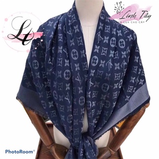 Khăn Lv Vuông Xanh Nhũ Vàng Khăn Choàng Hiệu Cao Cấp Linh Tây- Mướt Mịn Và Sang Trọng 1m4*1m4