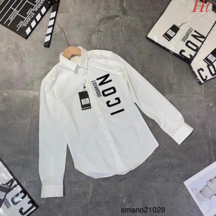 Áo sơ mi nam màu đen ngắn tay chữ ICON  Ht