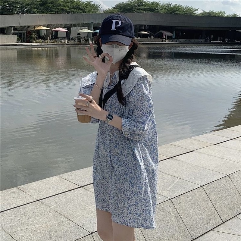 Đầm Hoa Cổ Búp Bê Phong Cách Retro Thời Trang Mùa Hè Dành Cho Nữ Sinh