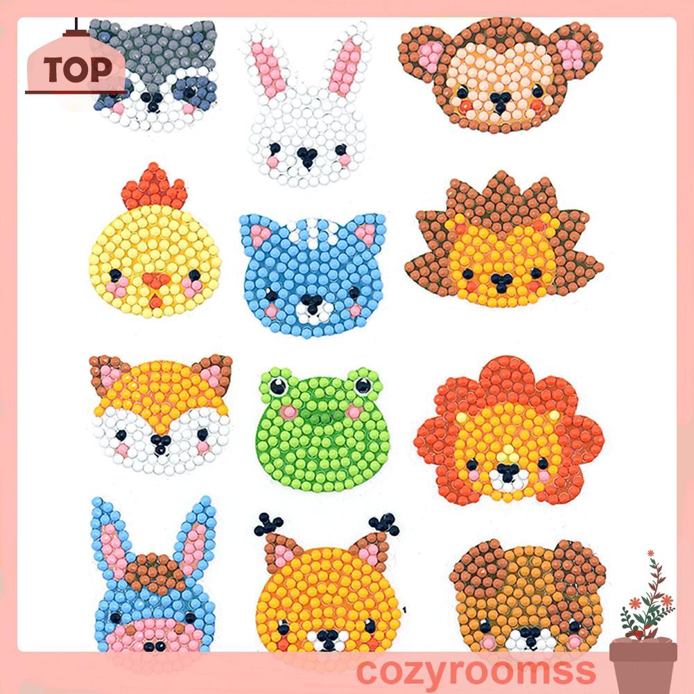 Set 12 sticker đính đá hình đầu thú nhiều màu sắc DIY