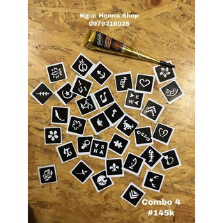 Combo mực và khuôn vẽ henna