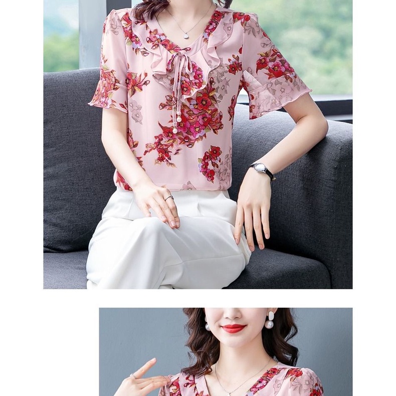 Áo Sơ Mi Voan Ngắn Tay In Họa Tiết Hoa Thời Trang Mùa Hè Dành Cho Nữ