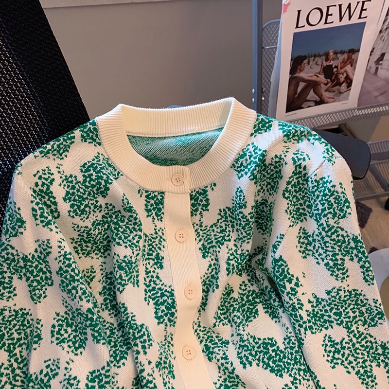 Áo Khoác Cardigan Dệt Kim Cổ Tròn Màu Xanh Lá Thời Trang Mùa Thu Cho Nữ  tao bao