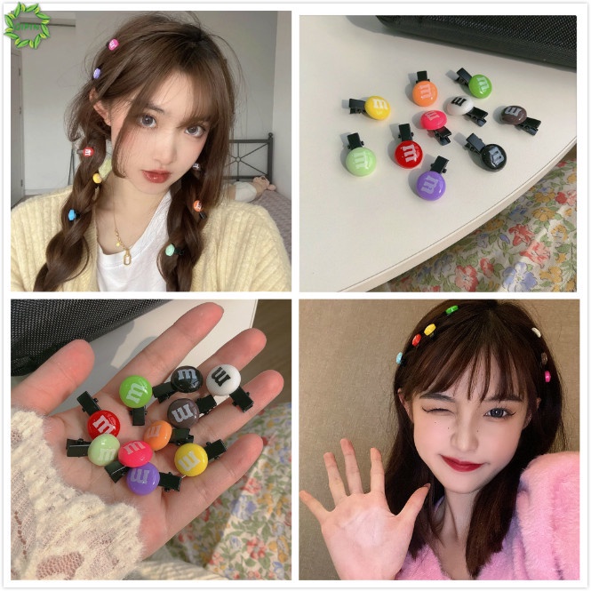Set 10 kẹp tóc hình hạt đậu màu sắc kẹo ngọt phong cách Hàn Quốc cho nữ