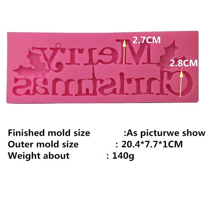Khuôn rau câu 4D silicone Chữ Mery Christmas (Kích thước đọc mô tả)