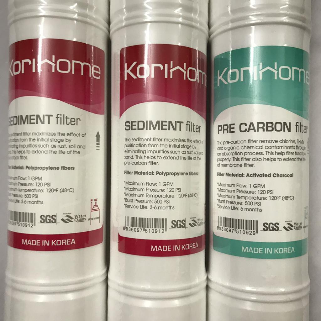 Bộ 3 lõi lọc thô Korihome (Combo 3 lõi lọc Korihome) - 2 lõi Sediment và 1 lõi Pre-Carbon