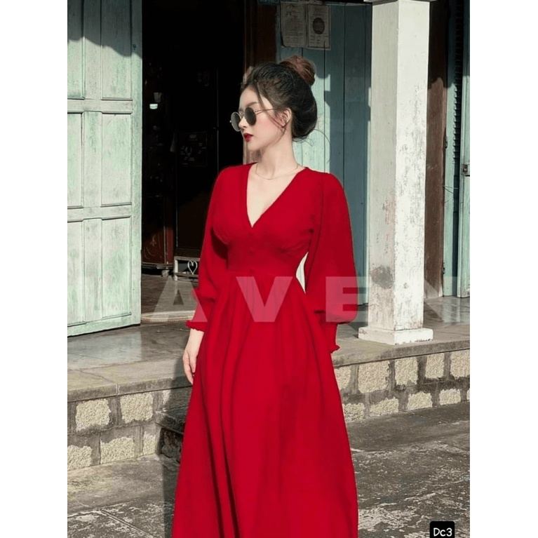 (Free Ship) Đầm Lụa Cổ Y Thắt Eo Bo Tay Đẹp Tựa Tiên Nữ UP Valetina Shop