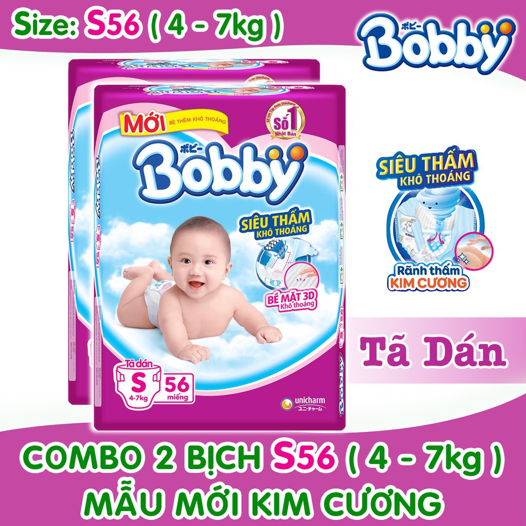 [Tặng Set Mũ Yếm, Khăn Xô & Bao Tay Sơ Sinh] Combo 2 Tã Dán Bobby S56