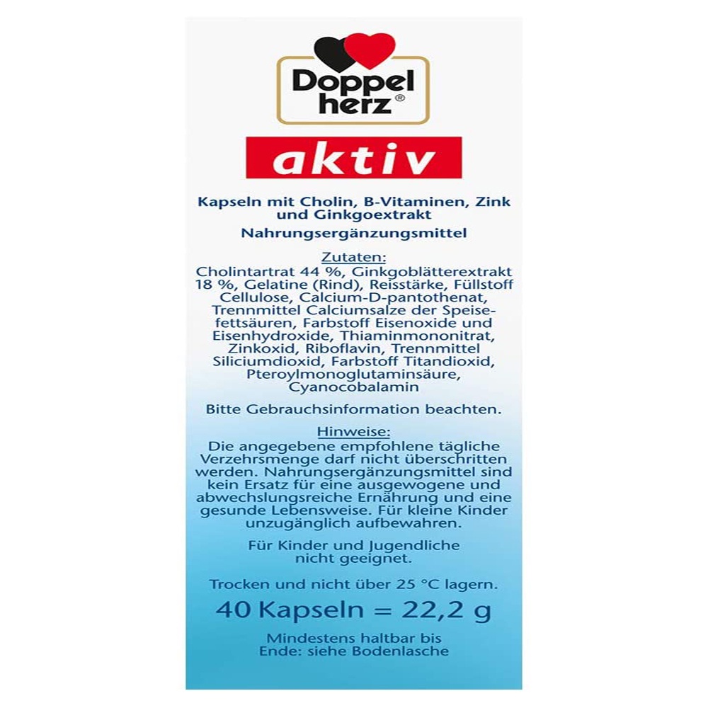 Viên Uống Bổ Não Doppelherz Ginkgo + B-Vitamins + Choline Giúp Tăng Cường Tuần Hoàn Não, Cải Thiện Trí Nhớ (Hộp 30 Viên)