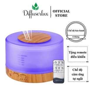Máy xông tinh dầu, máy khuếch tán tinh dầu trụ trong đế gỗ kèm điều khiển 500ML