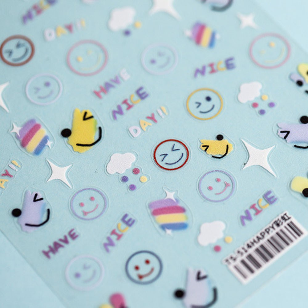 Miếng Dán Trang Trí Móng Tay Hình Mặt Cười / Ngôi Sao 5d Nhiều Màu Sắc Phong Cách Nhật Bản Mới