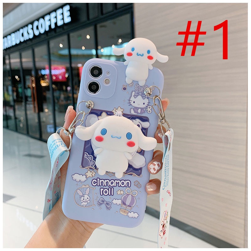 Compatible For iPhone 15 14 Pro Max 13 12 mini 6S 6 7 8 Plus 11 Pro X XR XS Max se 2020 Ốp Điện Thoại Silicone Hình Cinnamoroll Với Gương Trang Điểm Và Dây Đeo Cho