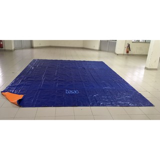Tấm bạt may sẵn, kích thước 5 x 6m, màu xanh - cam, không thấm nước, viền tăng cường, khuy kim loại