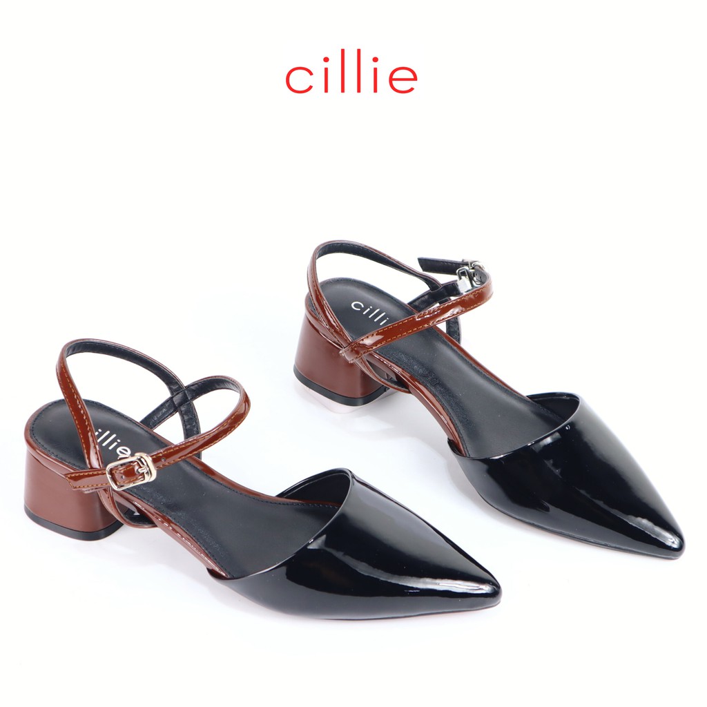 [FORM NHỎ TĂNG 1 SIZE ]Giày cao gót nữ thời trang mũi nhọn thanh lịch phối màu mới lạ gót vuông cao 5cm Cillie 1023