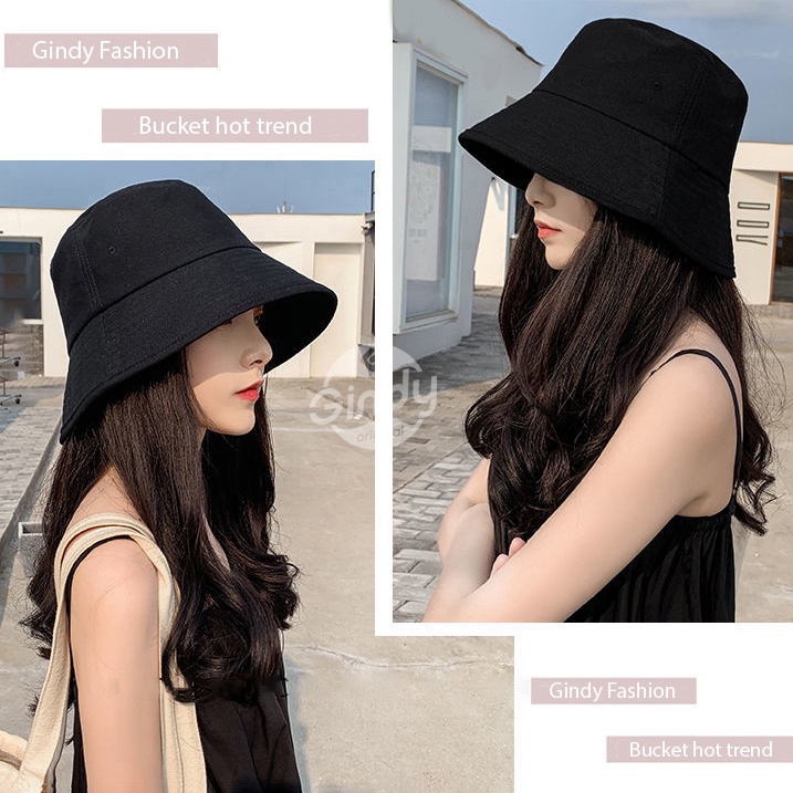 Nón bucket tròn vành GINDY trơn nhiều màu phong cách Ulzzang Unisex M001